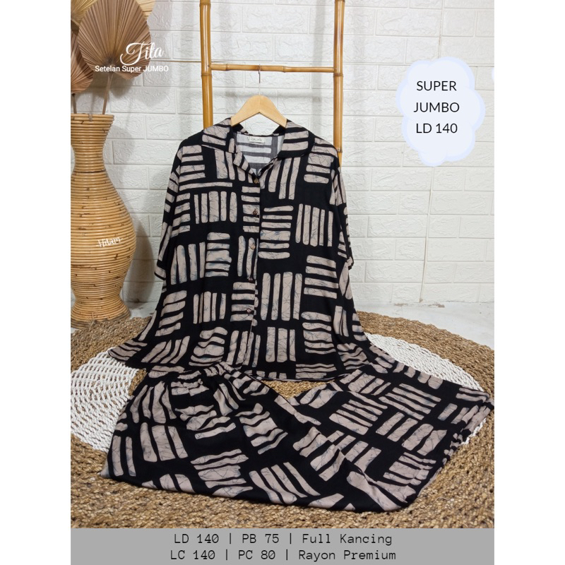 Setelan rayon JUMBO Ld 140cm lengan pendek celana panjang rayon premium