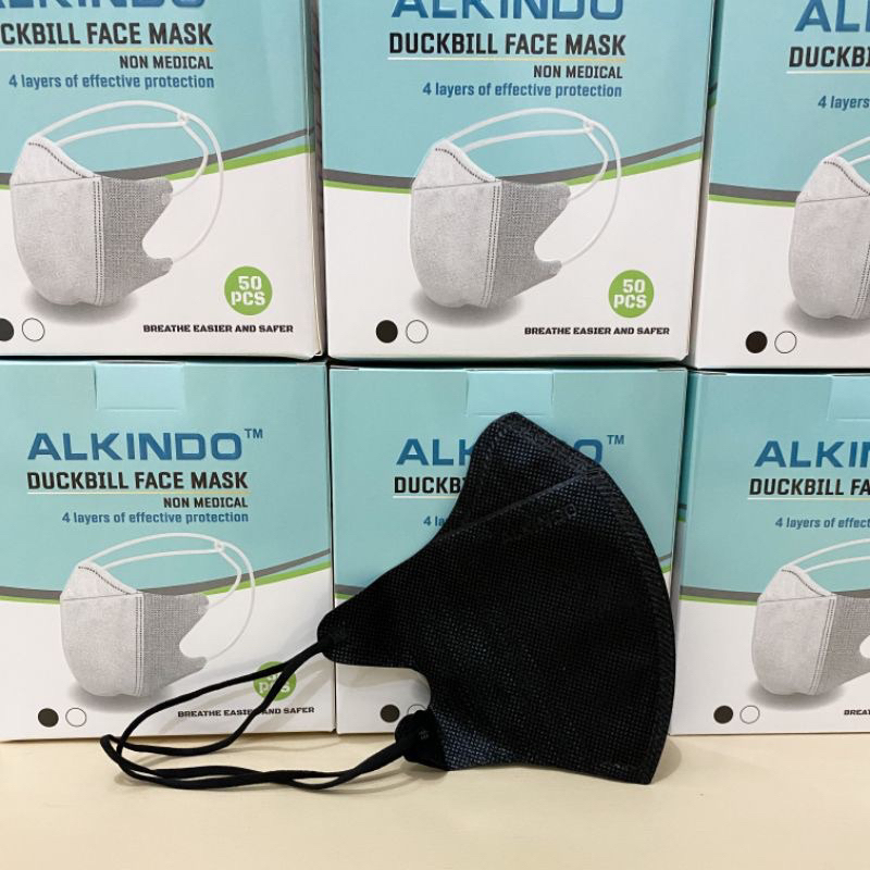 MASKER DUCKBILL ALKINDO HIJAB 4PLY ISI 50PCS / DUCKBIL HIJAB HITAM PUTIH