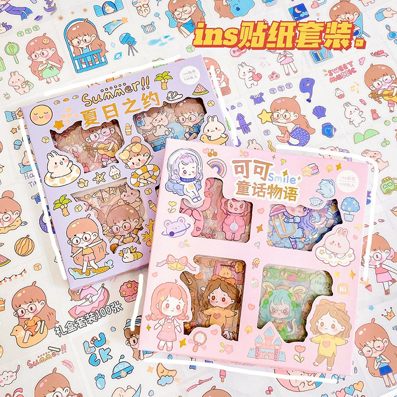 

100 lembar Sticker Lucu PET Korea Deco Tumblr Scrapbook Waterproof