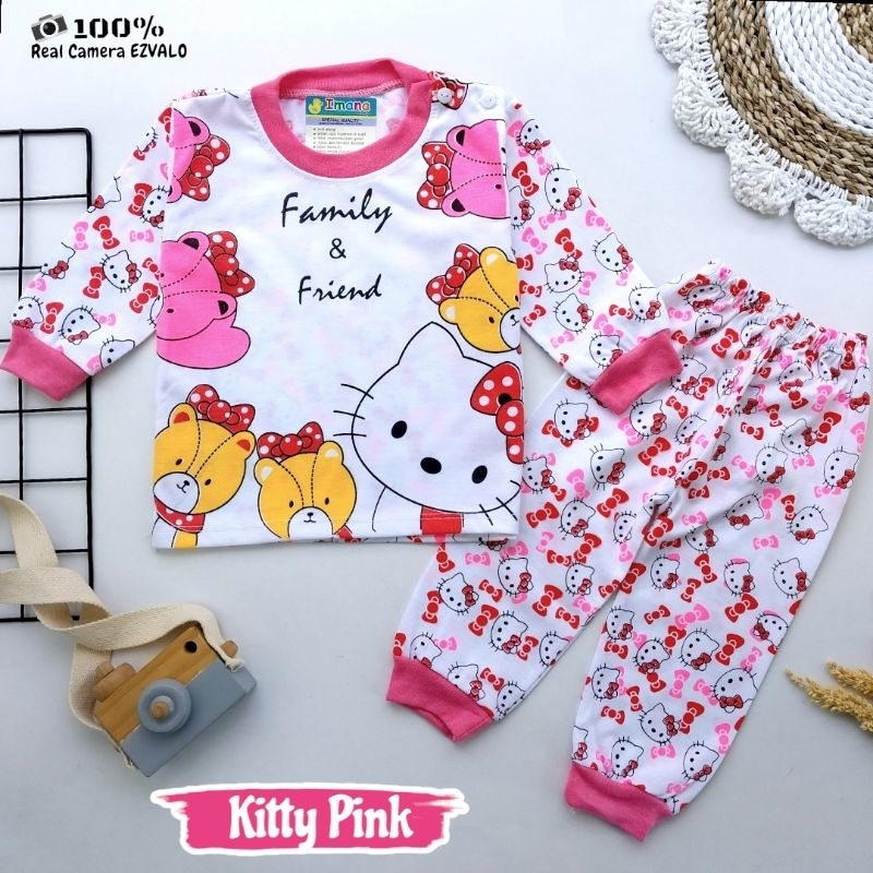 SETELAN BAYI PEREMPUAN KAOS OBLONG PIYAMA KANCING BAHU LENGAN PANJANG