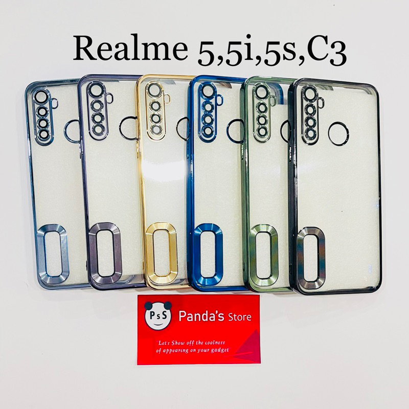 Softcase Realme 5, 5i, 5s, C3 Lens Protector Circle Chrome Logo Clear Case