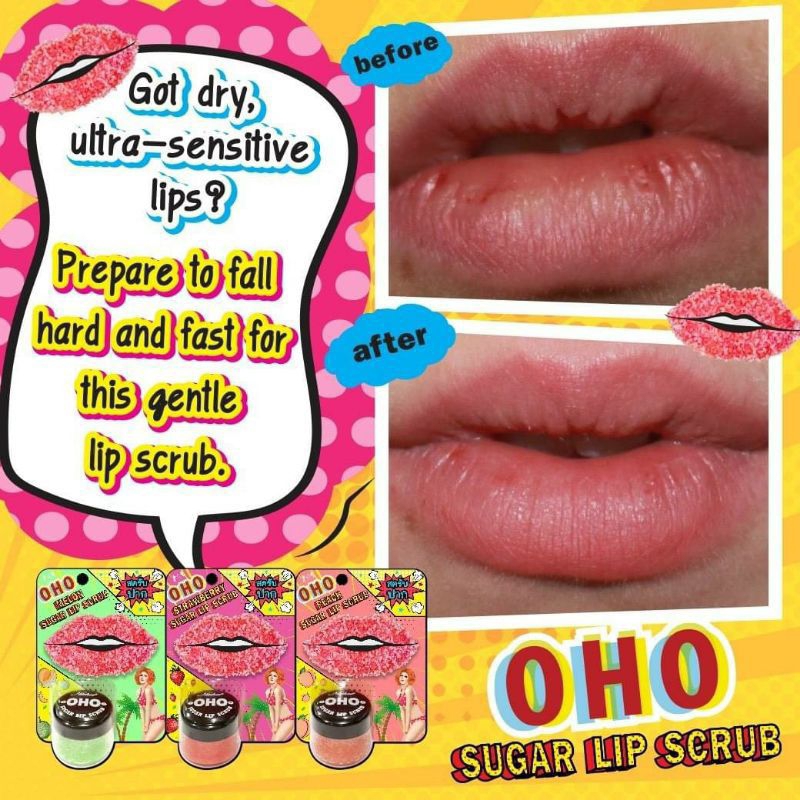 Lip Scrub Bibir OHO Peach Sugar Lip Exfoliating Perawatan Bibir Kering Dan Pecah Original Thailand