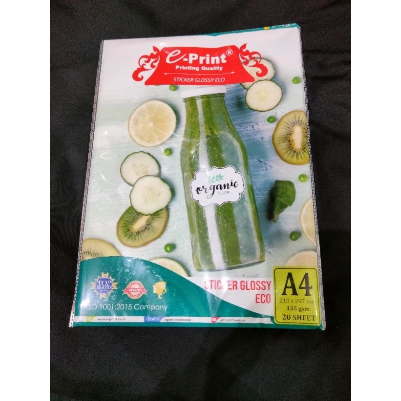 

(1pack) Kertas foto stiker glossy e-print 135 gsm A4