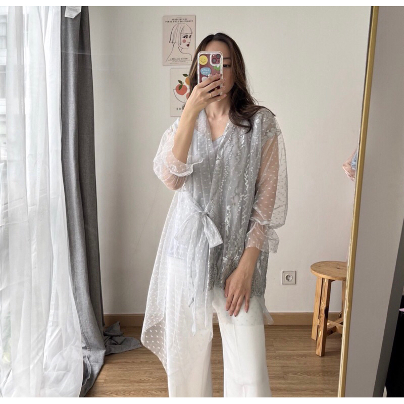 Sewa / For Rent Jaz Top Kebaya in Grey — Dress / Baju Wisuda / Baju Kondangan