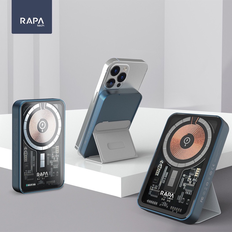 RAPAtech CRYSTAL POWERBANK WIRELESS 15W+PD20W FAST CHARGE POWERBANK TRANSPARANT EXCLUSIVE ORIGINAL