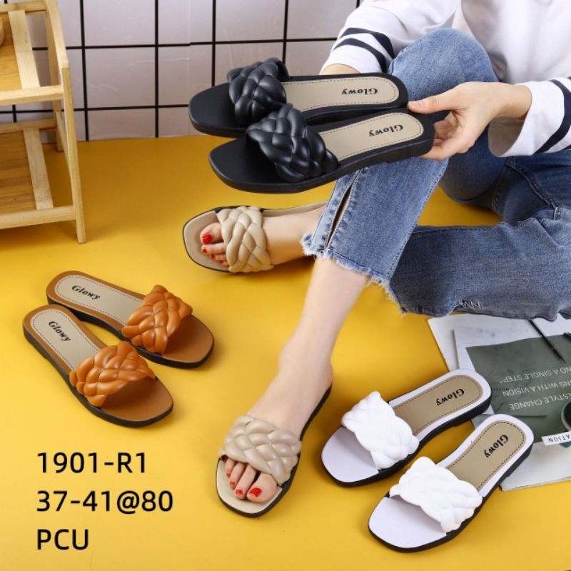 sandal glowy 1901 KEPANG sol hitam sandal jelly wanita