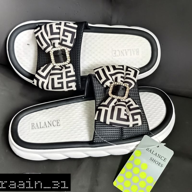 Sandal wanita import Sandal perempuan terbaru Selop balance trendy sendal karet jelly motif pita gesper