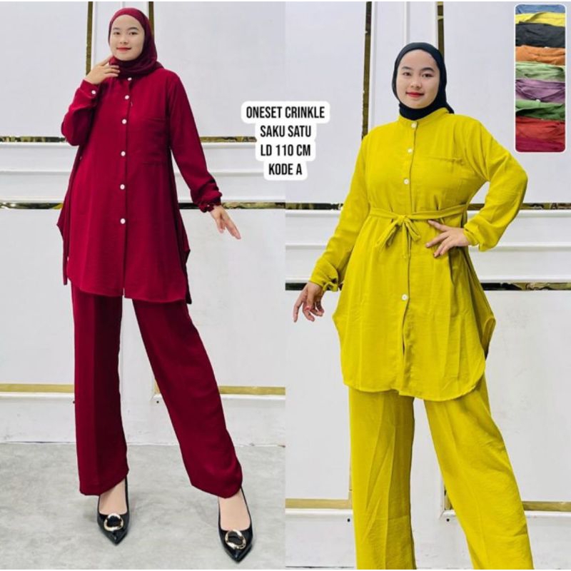 One set crinkle saku satu ld 110 baju setelan dewasa wanita baju one set