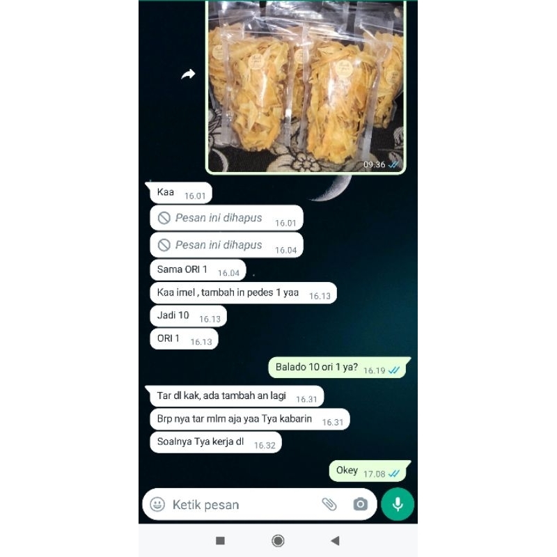 

testimoni orderan kripik singkong cassava hari ini 21-2-23