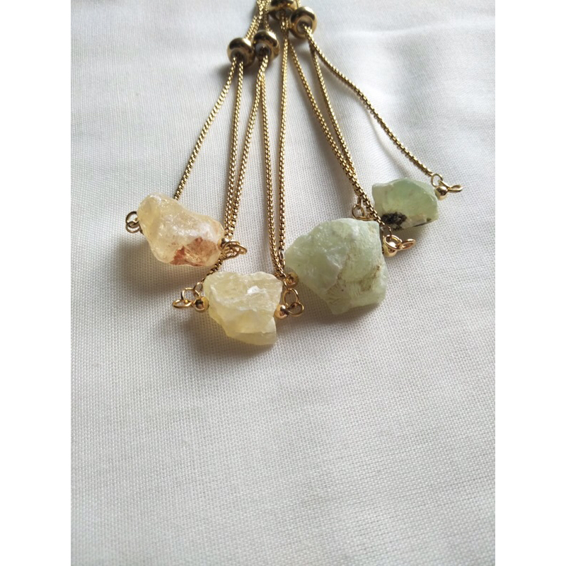 LITTLE TWO Gelang Batu - JHEA I  Raw Rose Quatz Citrine Aquamarine Prehnit Amethyst Rantai serut stainless - Belum termasuk pouch