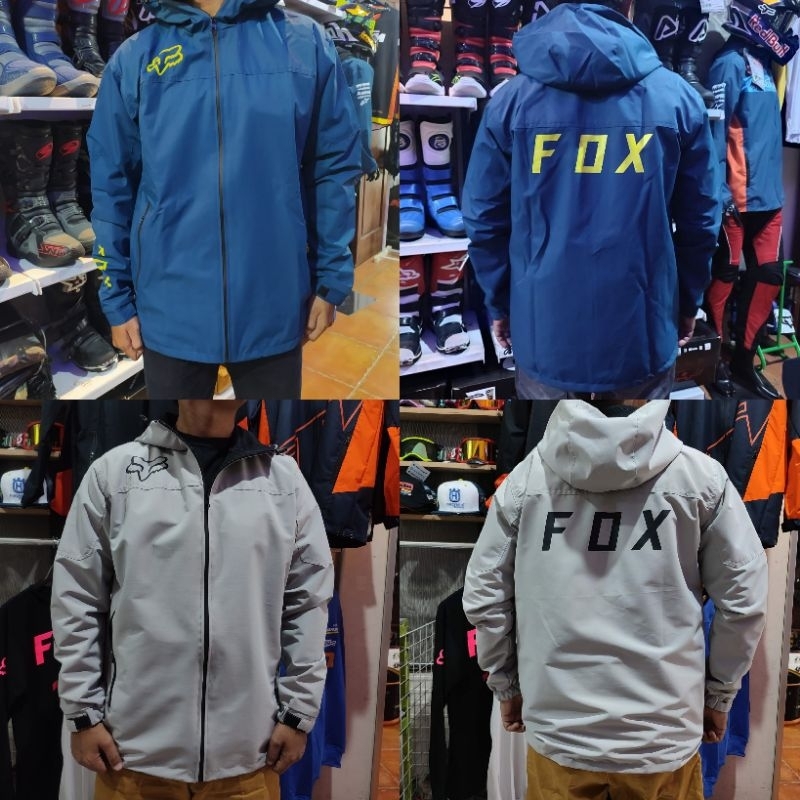 JAKET WATERPROOF FOX BIRU ABU ABU HITAM TRAIL MOTOCROSS OUTDOOR ANTI AIR DISTRO PRIA WANITA TERBARU 