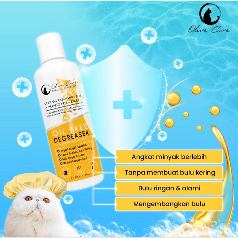 Olive Care Shampo Kucing Oil Free DEGREASER untuk Anti Rontok, Bulu Berminyak, Kotor dan Kembangin Bulu