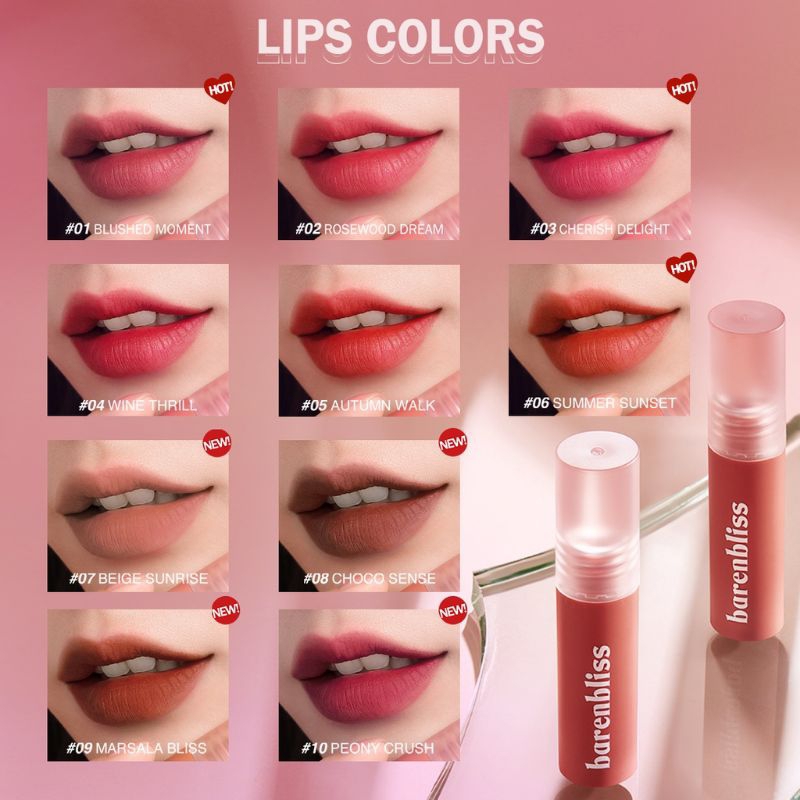 NEW SHADE (GOSEND/COD) BNB BARENBLISS KOREAN BLOOMATTE FULL BLOOM TRANSFERPROOF MATTE TINT LONGLASTING BERRY MAKES COMFORT LIP MATTE LIP CREAM CHERRY MAKES CHEERFUL LIP VELVET PEACH MAKES PERFECT LIP TINT - LIP TIN KOREA