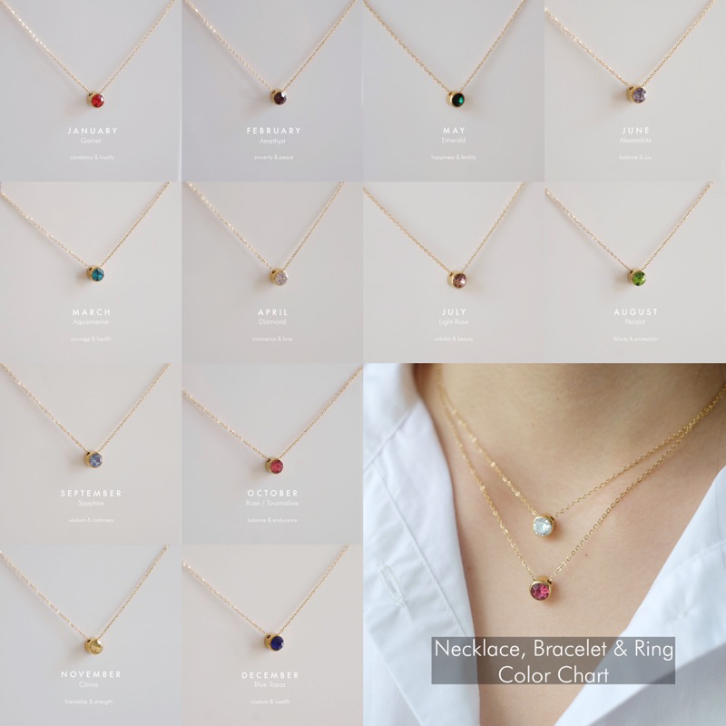 Ark.co - BIRTHSTONES Earrings Necklace Bracelet Ring anting kalung cincin gelang gemstones bulan lahir fashion stainless steel anti karat