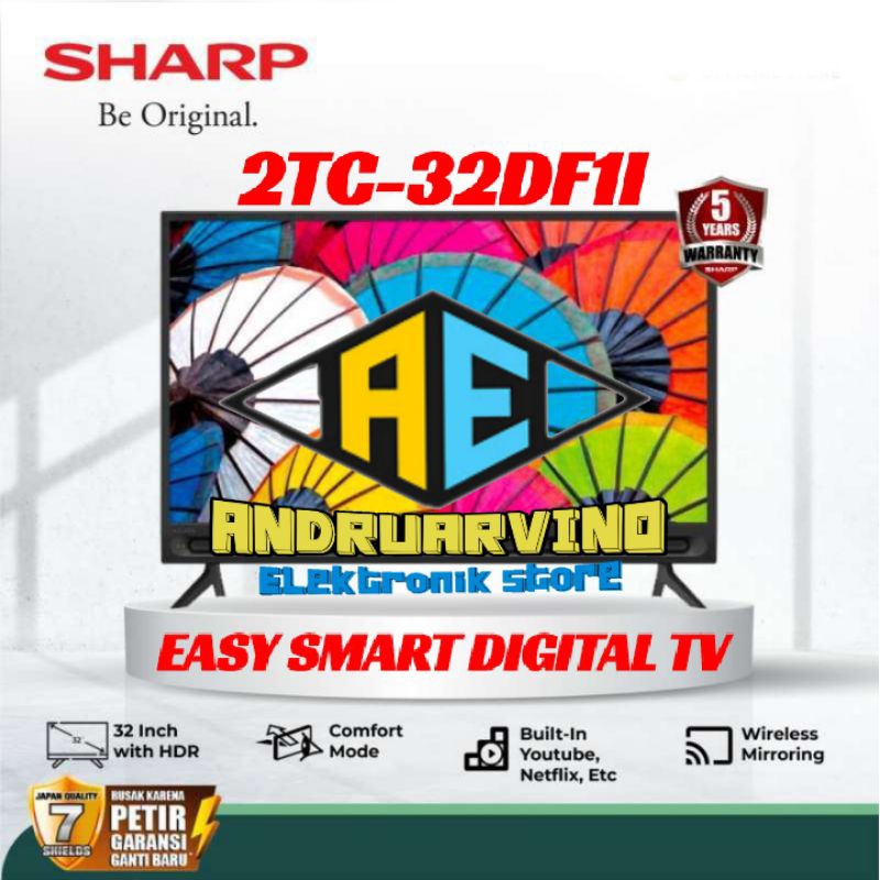 SHARP LED SMART TV 32 INCH - 2TC32DF1I DIGITAL SMART TV 32DF1i GARANSI RESMI SHARP