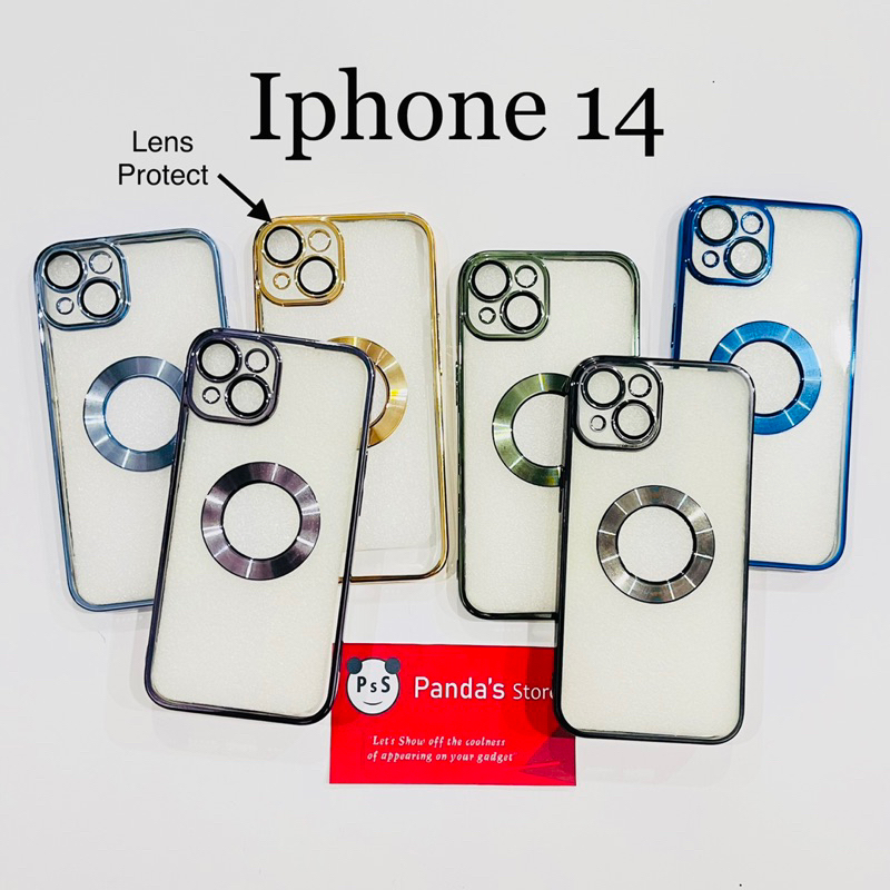 Softcase Iphone 14 Lens Protector Circle Chrome Logo Clear Case