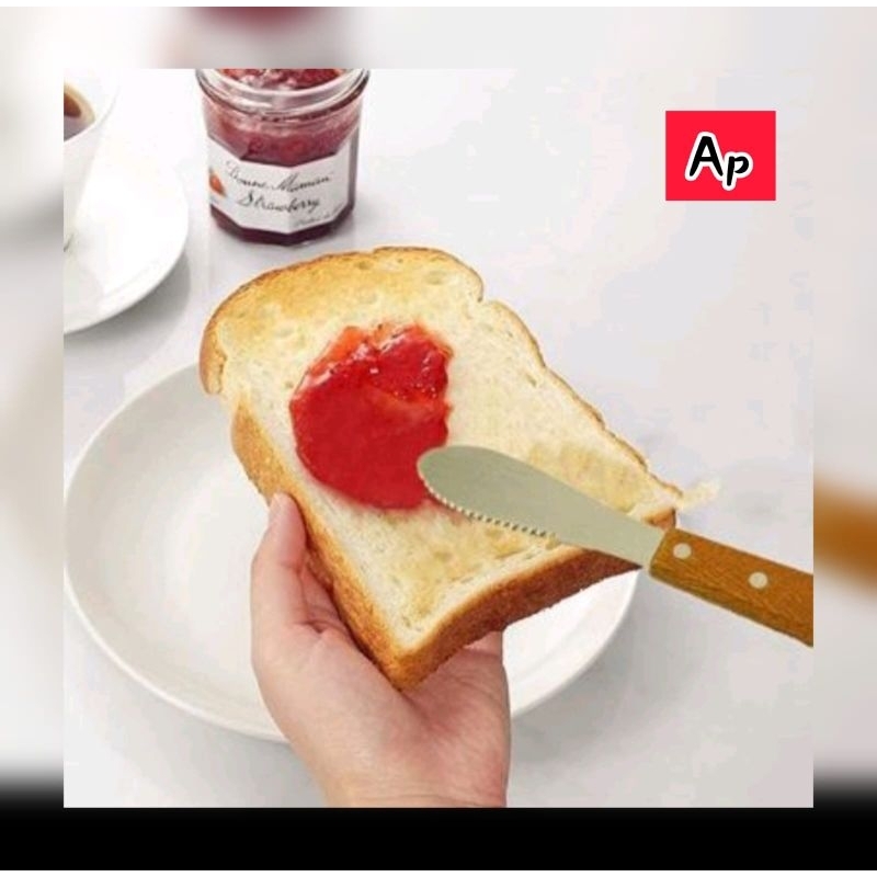 Pisau Oles Roti Mentega Stainless Gagang Kayu Butter Spreader Knife