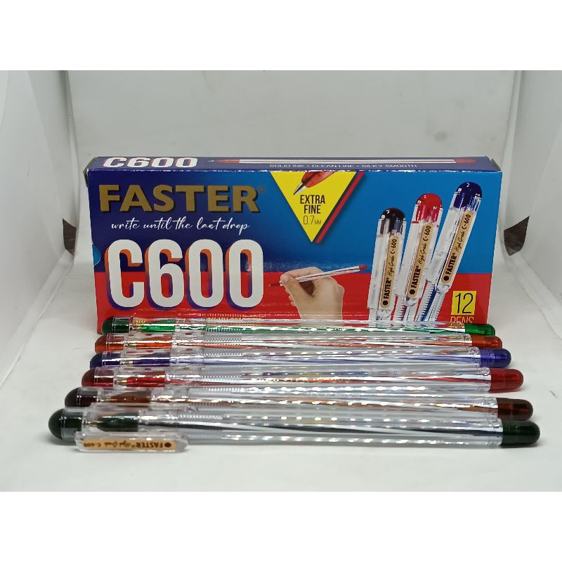 Pulpen Balpoin Hitam Faster C6 C600 1 pak isi 12 pcs