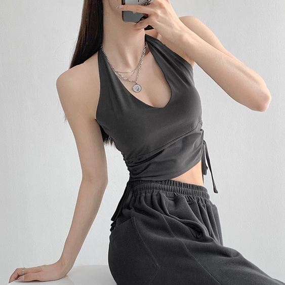 【MISSHONEY】V-Neck Sleeveless Side Drawstring Tank Tops  7098