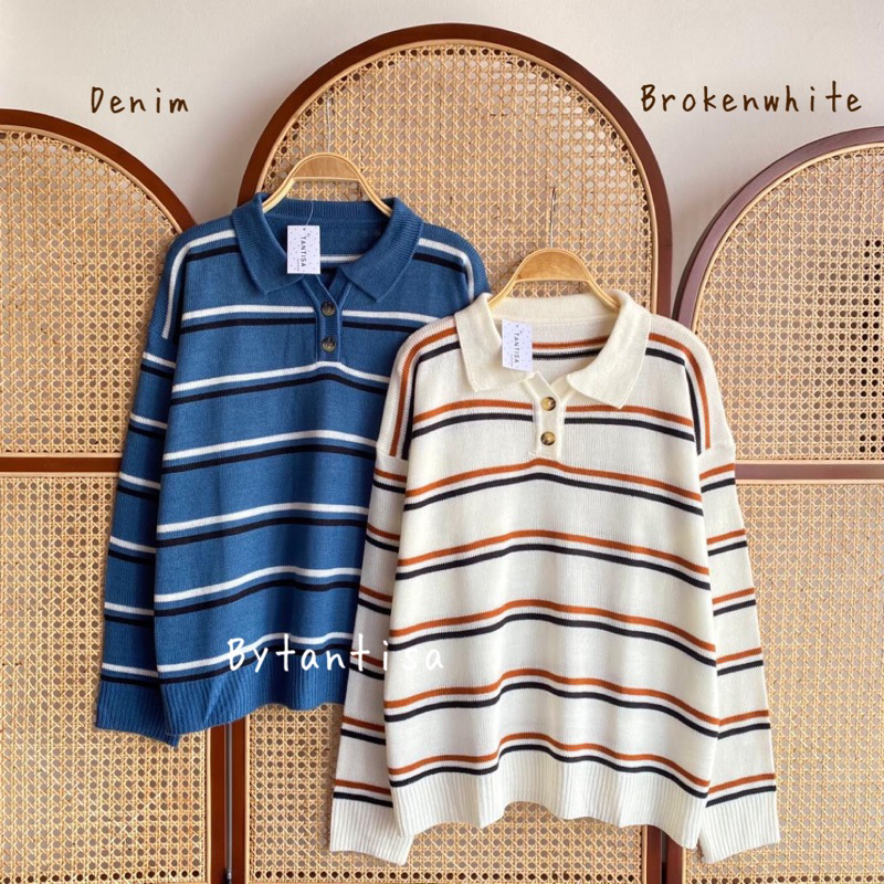 ATASAN RAJUT POLO MOTIF GARIS NIKITA