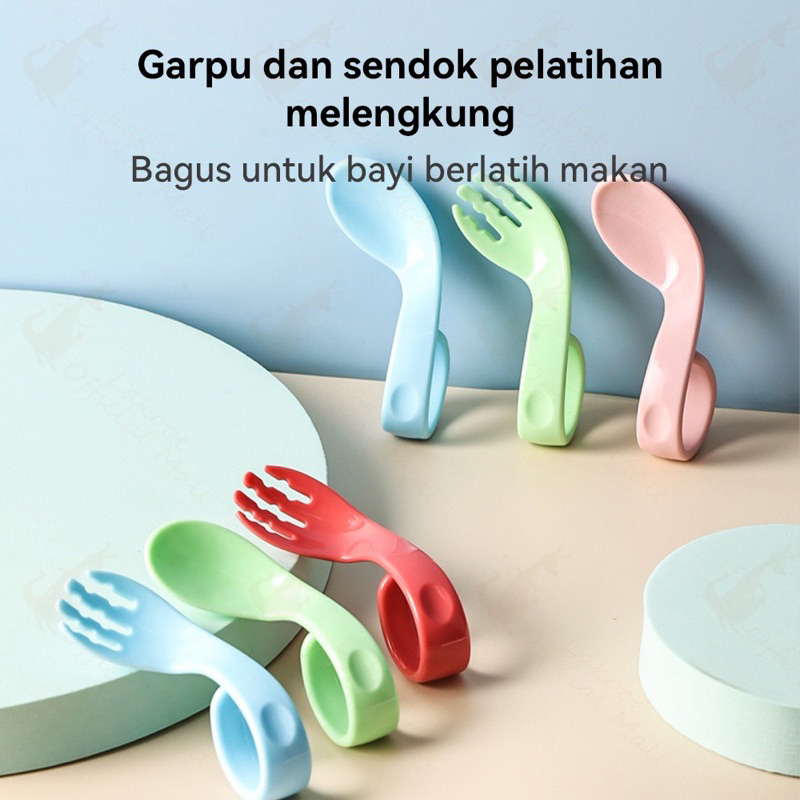 2pcs Sendok garpu anak bayi set Sendok makan anak belajar lucu Training Spoon Fork Stainless