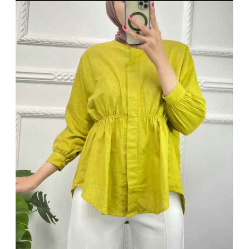 Alya Shirt Atasan Wanita Linen Rami Kemeja Kerut Depan