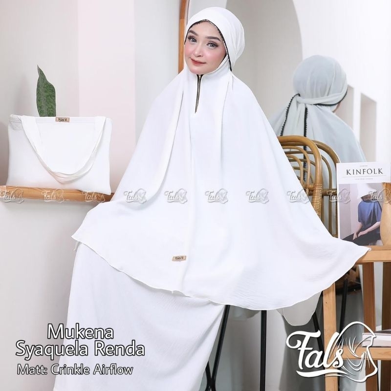 (Ori Fals) MUKENAH SYAQUELA RENDA •mukenah dewasa crinkle airflow•mukenah resleting