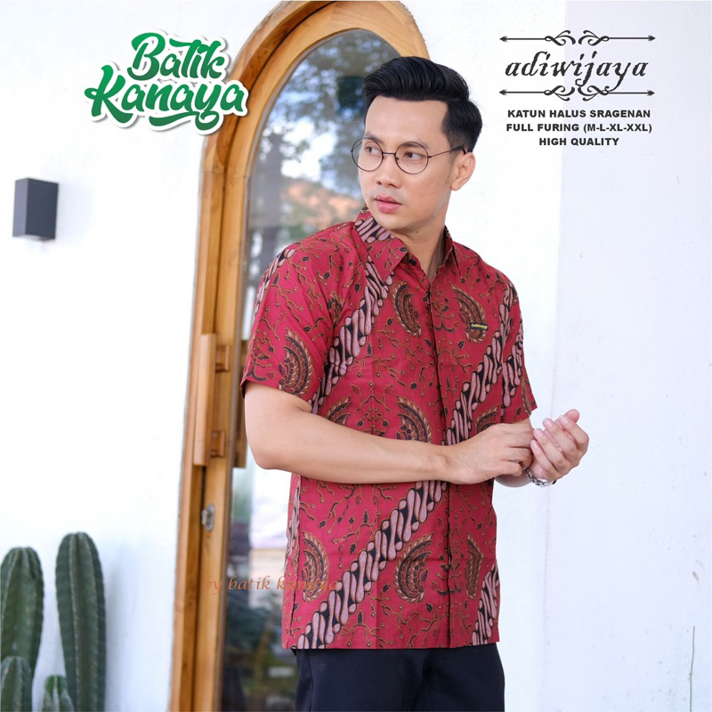 ADIWIJAYA Kemeja batik pria lengan pendek Full Furing Bahan Katun Premium