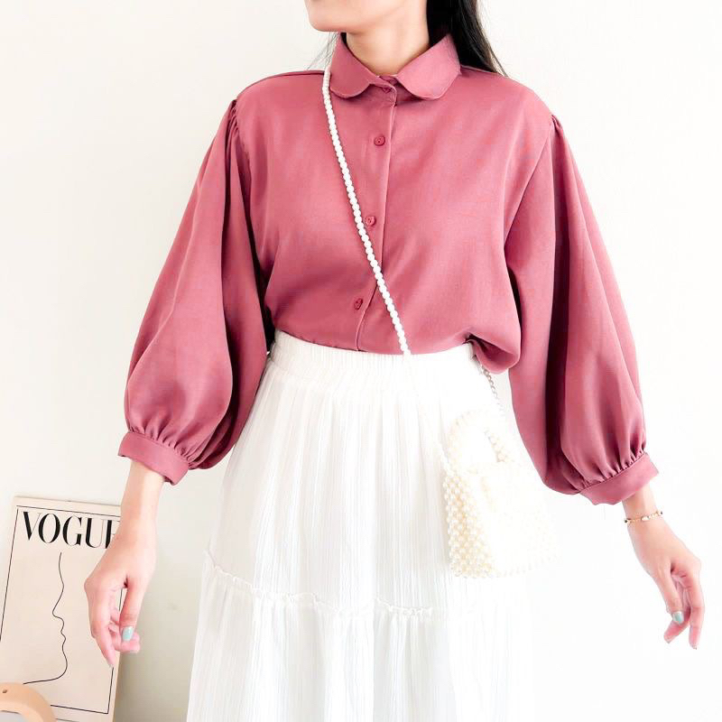 Kemeja Polos Lengan Balon Blouse Elze Atasan Wanita Shakila Twill