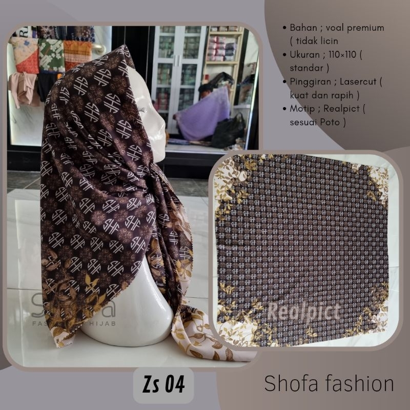 (ZS 04) HIJAB/JILBAB/KERUDUNG SEGIEMPAT VOAL MOTIP PREMIUM LASERCUT SCARF