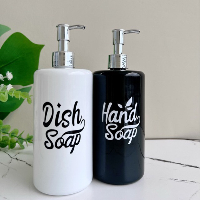 botol 500ml EXCLUSIVE HITAM PUTIH GLOSSY stiker LN . aesthetic bottle refill tempat sabun cair pump aestetik