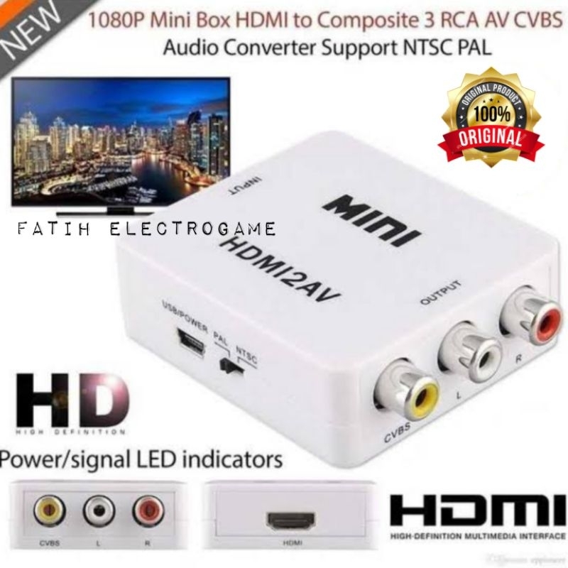 CONVERTER HDMI TO AV RCA MINI HDMI2AV UNTUK TV TABUNG CONVERTER 1080P FULL HD