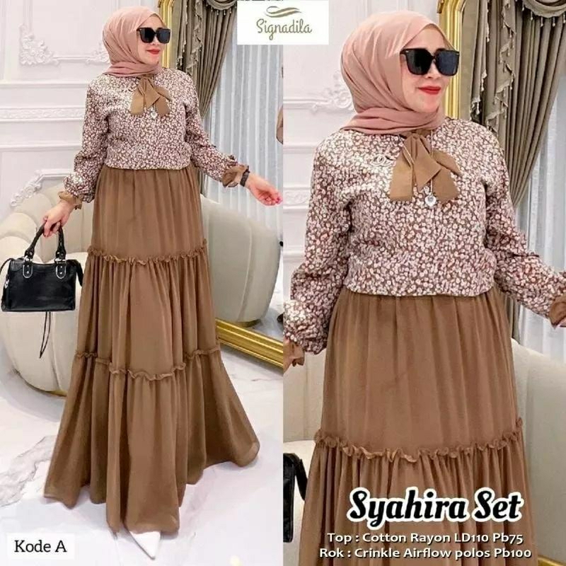 Syahira Set Baju dan Rok Bahan Rayon dan crinkle PO