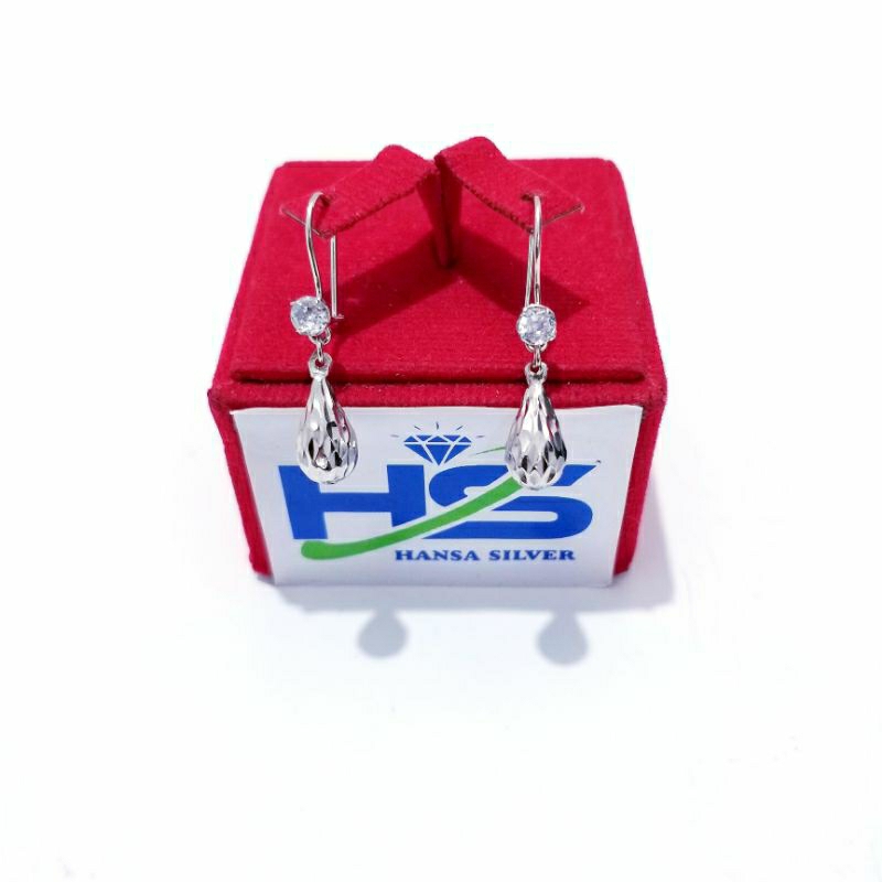 Anting Perak Wanita Silver Asli 925 Lapis Emas Putih Model Agogo Lojong Ukir - Anting Wanita Anti Karat