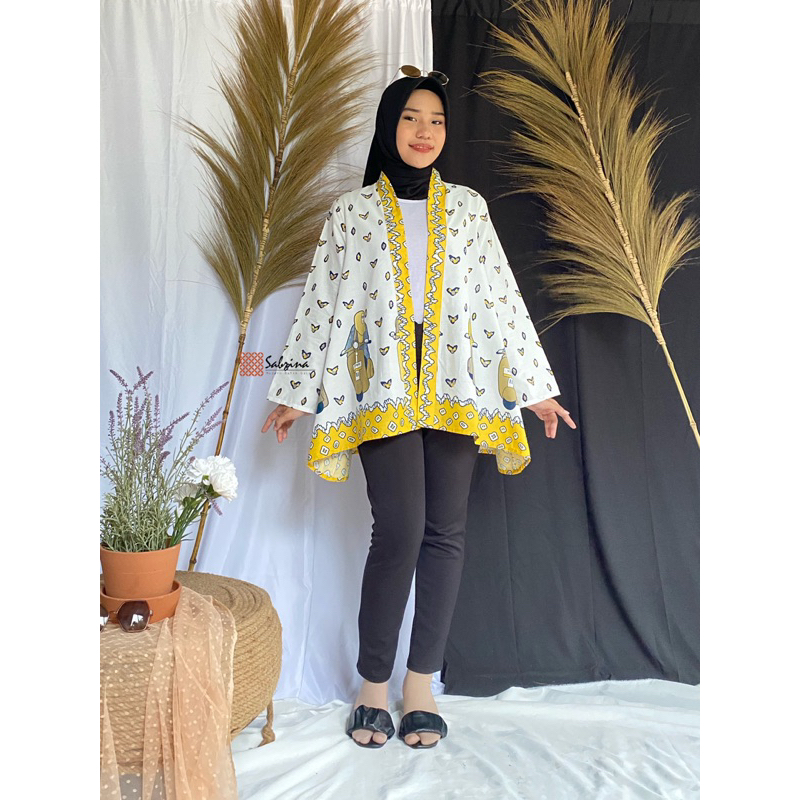 OUTER VESPA Blazer Batik Katun Atasan Kerja Kantor Wanita Modis Modern Kekinian Print Pastel