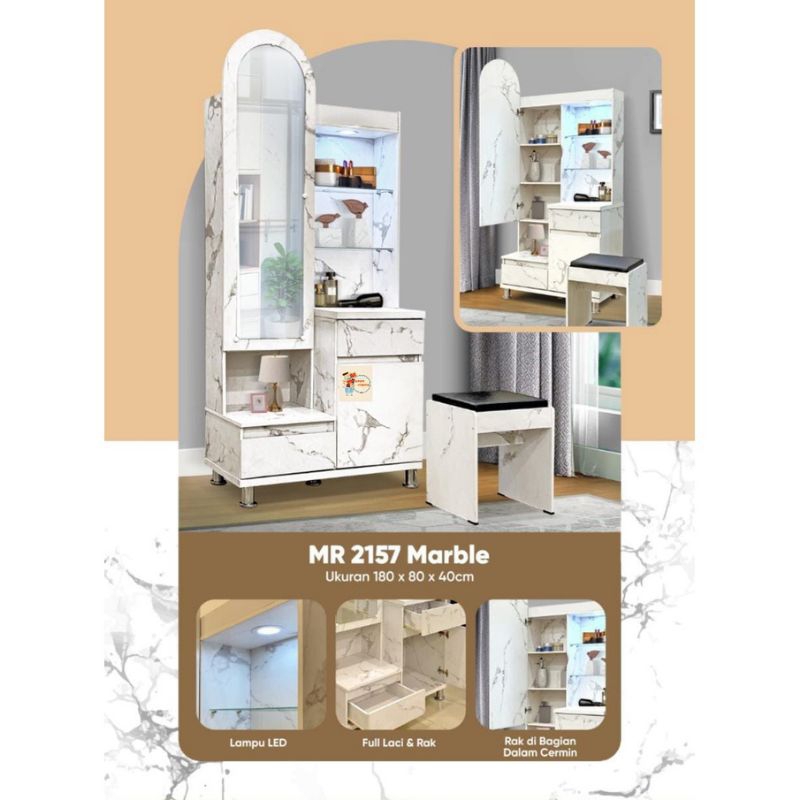 Meja Rias Motif Marmer Tinggi 180cm - Kaca Rias Lampu Led - Berlaku COD - Free Ongkir Medan