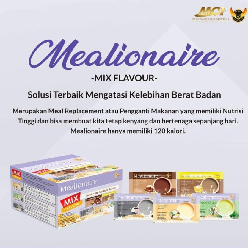 

MEALIONAIRE Mealionaire MCI Original 100% - makanan sbg meal DIET bernutrisi tinggi (1 Box = 10 Sachet MIX)