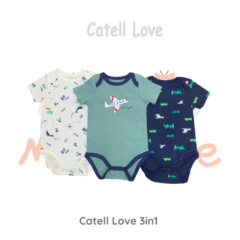 Catell Love Jumper Segitiga Boy Set Bodysuit Isi 3 Pcs Baju Bayi
