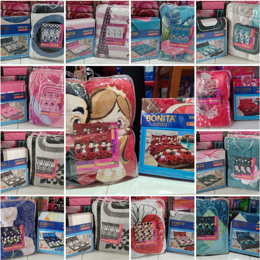COUPLE SPREI Uk 180x200 DAN SELIMUT BULU Uk 160x200 BONITA - ALL VARIAN MOTIF