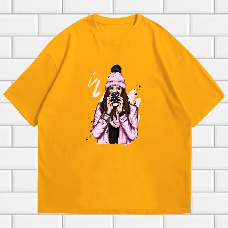 KAOS OVERSIZE WANITA DTF GIRL COFFFE