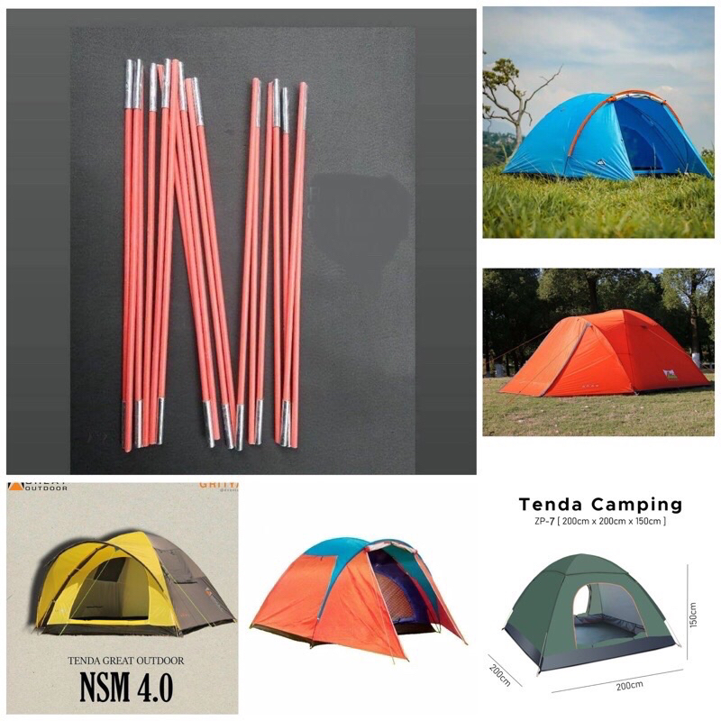 1 set lonjor panjang frame tenda kapasitas 3-4-5 orang rangka tenda bingkai tenda