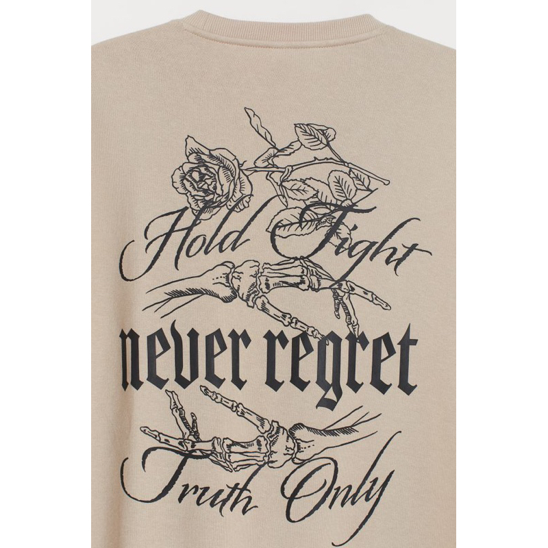 ( 8.8 ) Crewneck Sweatshirt H&amp;M Unisex Sablon Never Regret Beigie, Flecee Katun Lembut Tebal, Free Papperbag