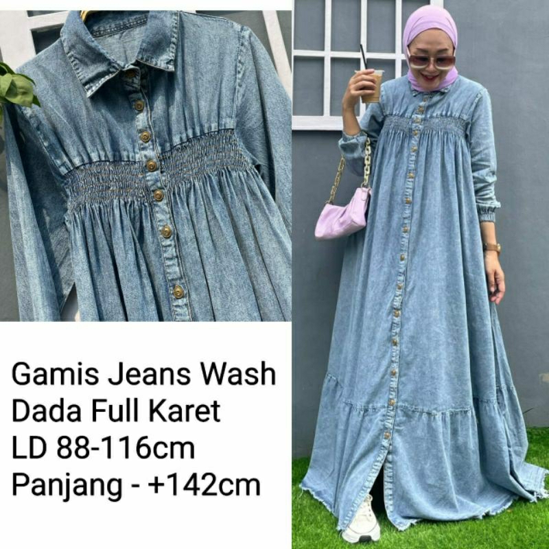 Frida Jeans Maxy, GAMIS JEANS WANITA MODIS BAHAN JEANS WASH IMPORT FIT XXL LD 88-120 KANCING AKTIF TERMURAH OOTD KEKINIAN TERLARIS