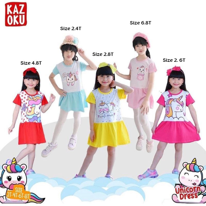 Dress anak|kazoku dress anak seri unicorn|dress unicorn|dress lucu|baju anak perempuan|baju anak