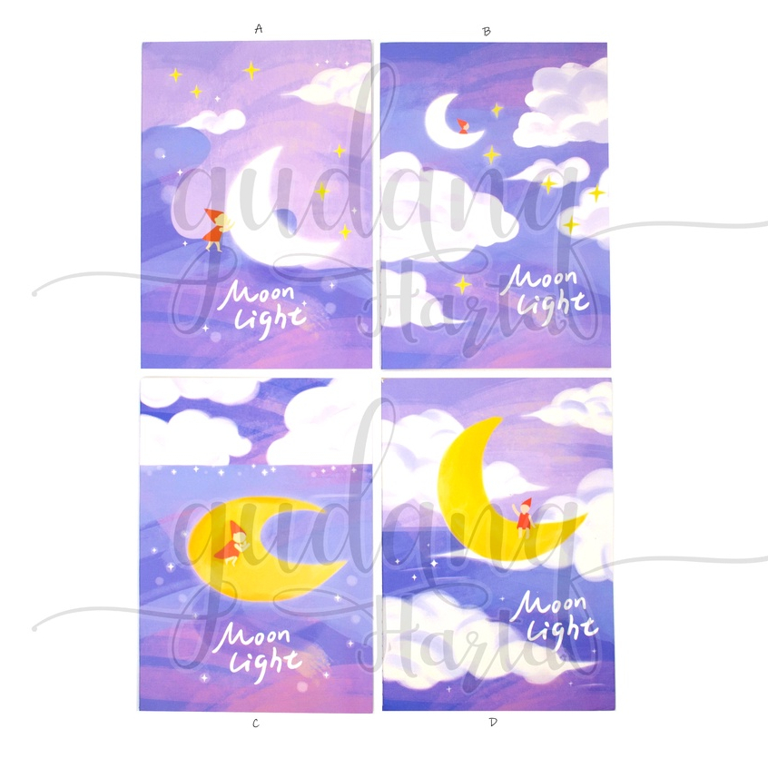 Notebook B5 Purple Moon Light Buku Motif Bulan Berwarna Ungu Unik Notepad GH 308232