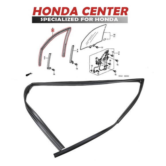 Asli original honda,karet runchannel chanel karet bulu kaca rel naik turun kaca pintu depan kiri kanan mobil honda crv RD gen2 2002 2003 2004 2005 2006