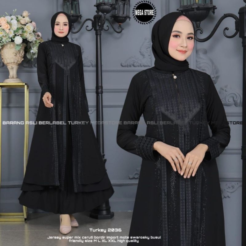 Baju Gamis Wanita Abaya Turkey Turki Hitam 2036 Dress Dres Jubah Hitam Ori Megastore