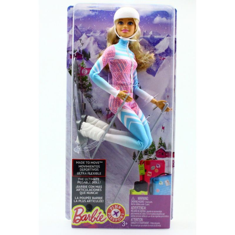 Boneka Made To Move Blonde Barbie Doll Sky Pink Passport Ski