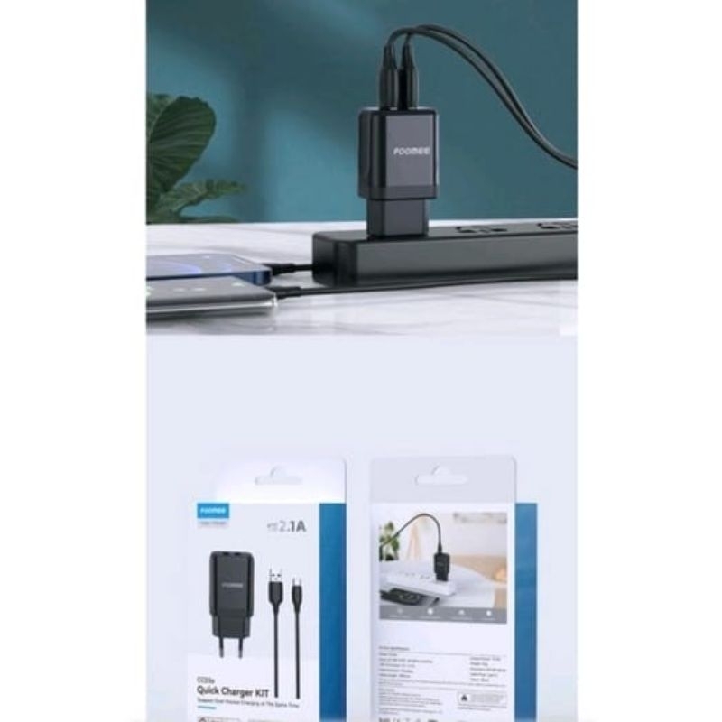 FOOMEE charger / casan HP 2.1A fast charging 2 USB + kabel Type-C  CC05s