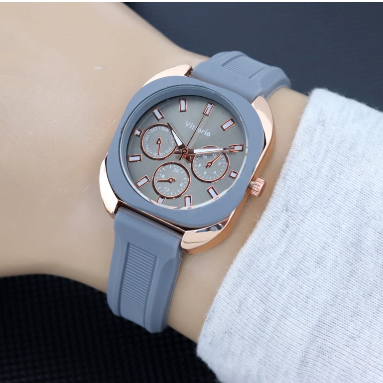 BISA COD ✅Jam Tangan Wanita Vittorio Chrono variasi strap Karet Anti Air